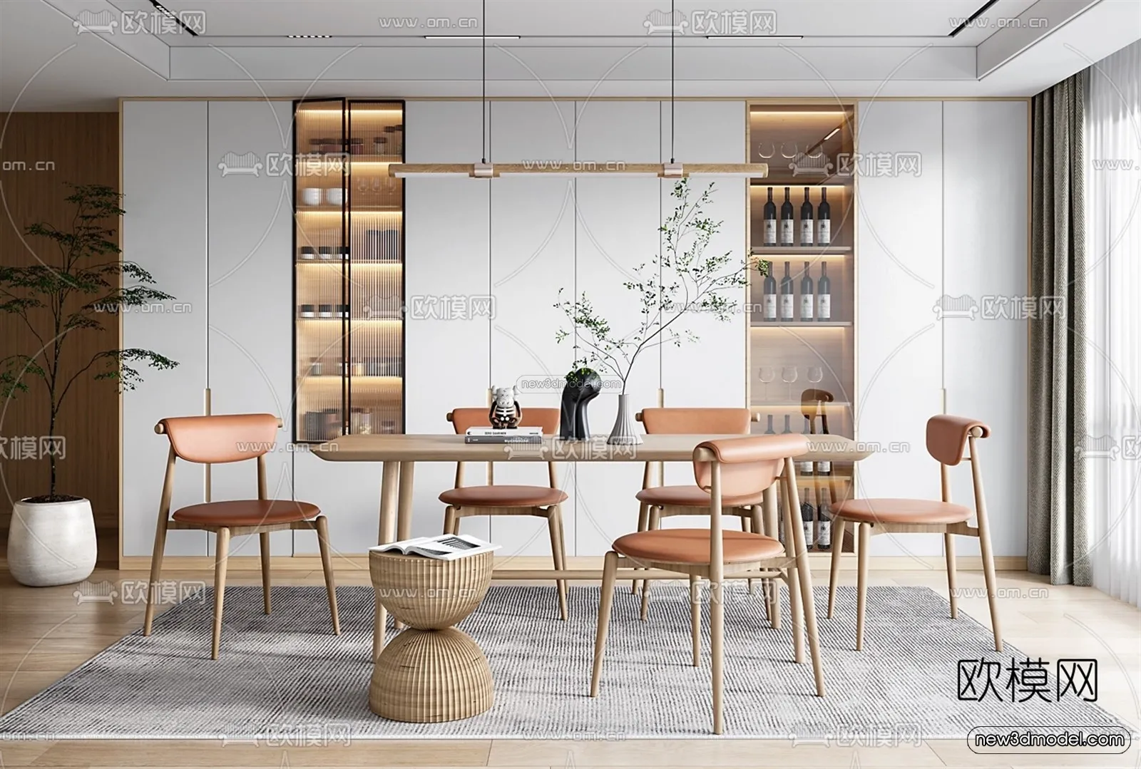 Nordic Style Interior 3D Blocks - Dining Room 3D Model - 412