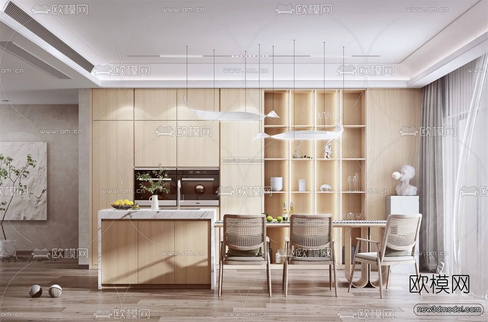 Nordic Style Interior 3D Blocks - Dining Room 3D Model - 413