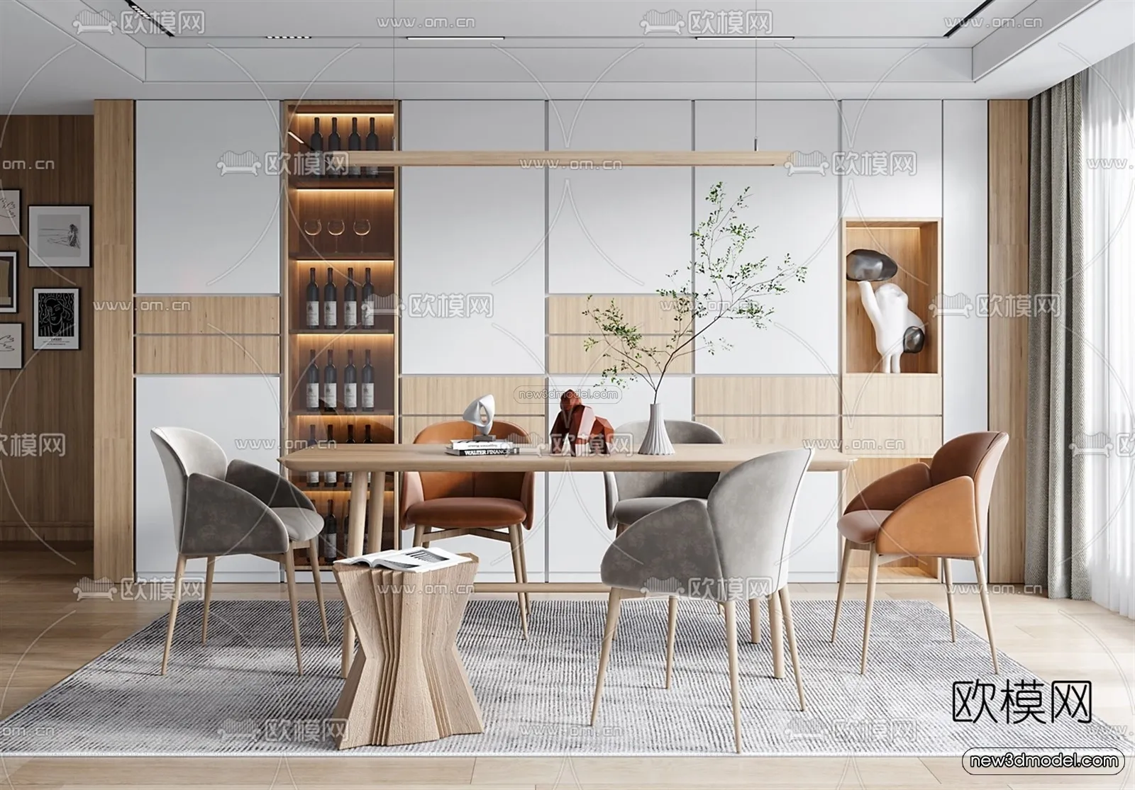 Nordic Style Interior 3D Blocks - Dining Room 3D Model - 415