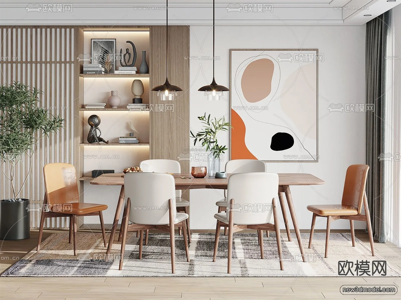 Nordic Style Interior 3D Blocks - Dining Room 3D Model - 416