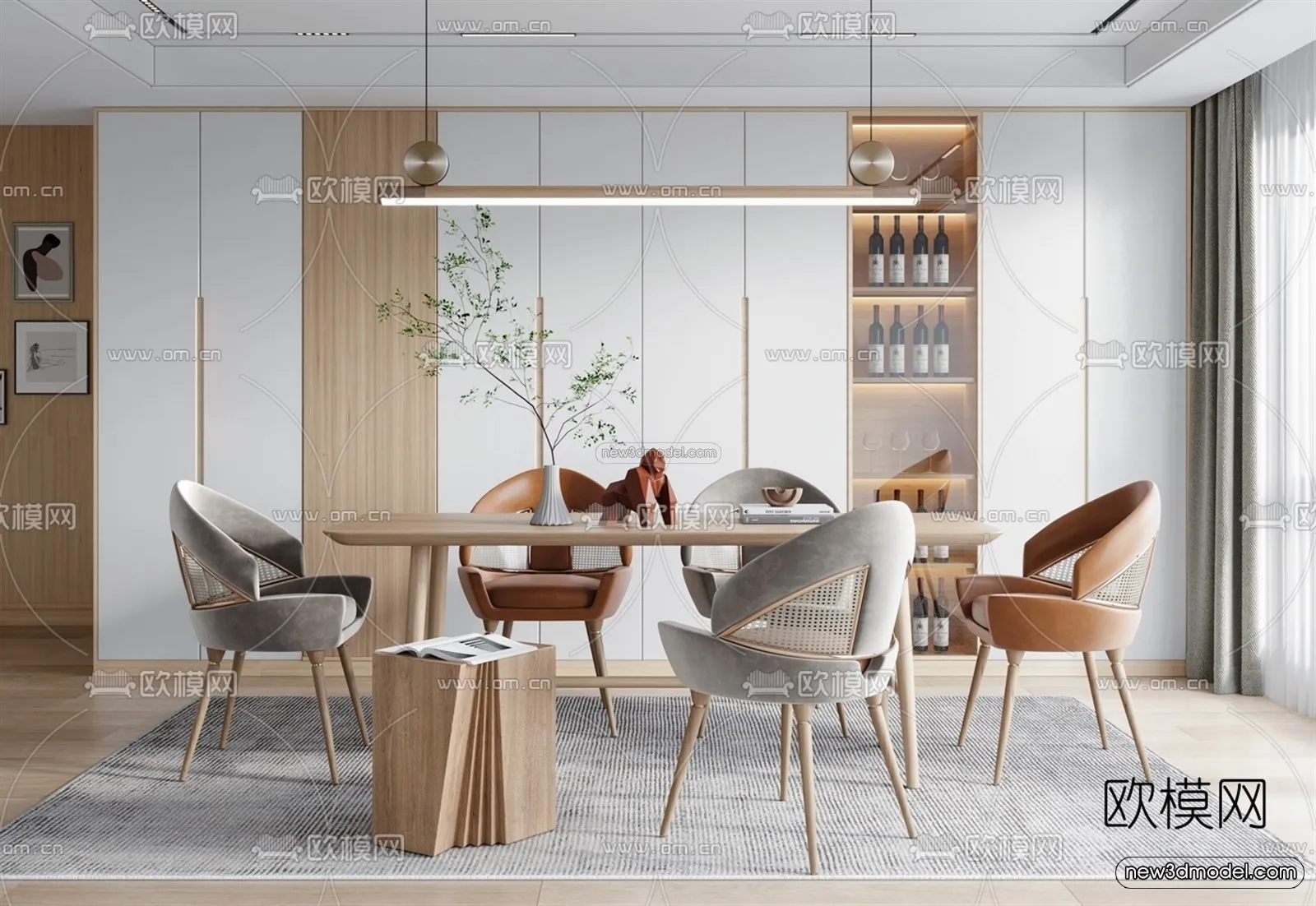 Nordic Style Interior 3D Blocks - Dining Room 3D Model - 417