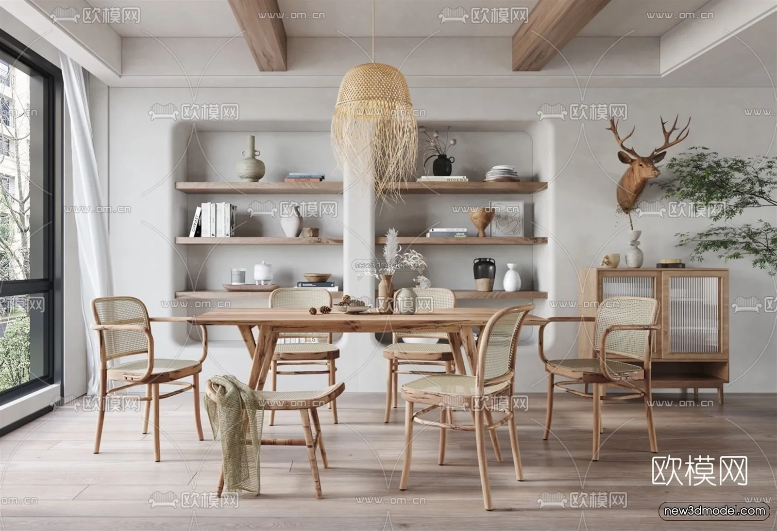 Nordic Style Interior 3D Blocks - Dining Room 3D Model - 422