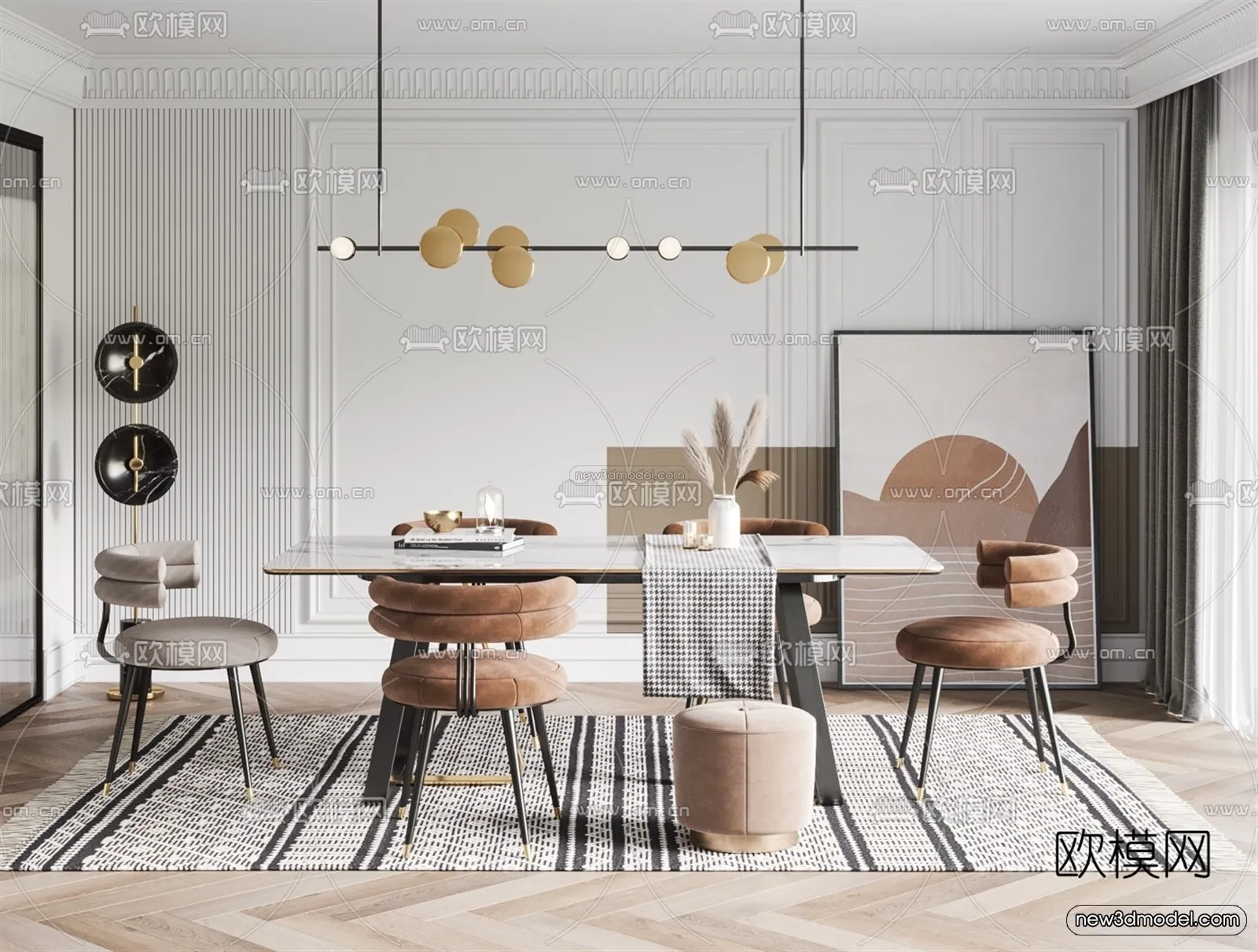 Nordic Style Interior 3D Blocks - Dining Room 3D Model - 423