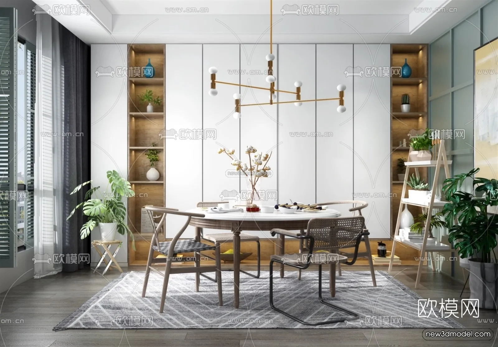 Nordic Style Interior 3D Blocks - Dining Room 3D Model - 427