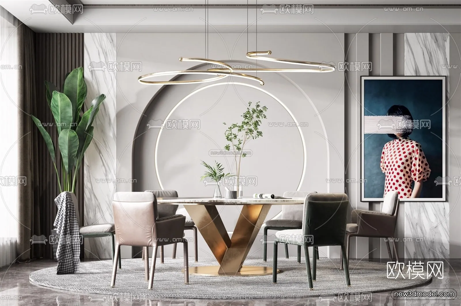 Nordic Style Interior 3D Blocks - Dining Room 3D Model - 429