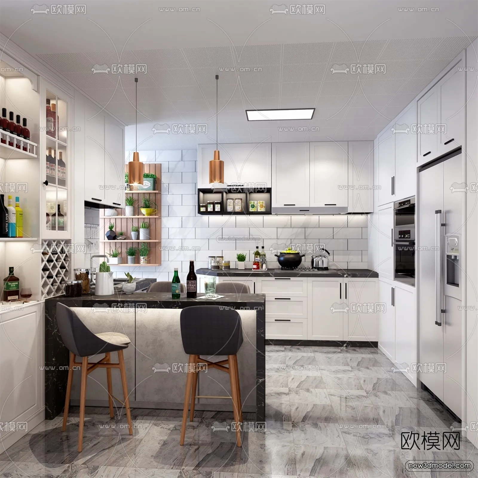 Nordic Style Interior 3D Blocks - Kitchen 3D Model - 443