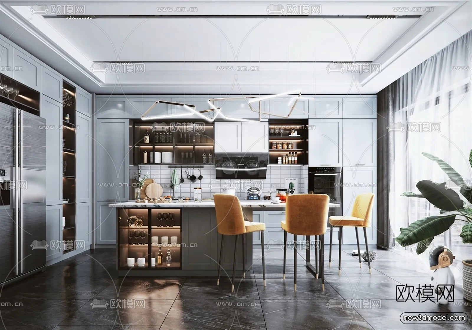 Nordic Style Interior 3D Blocks - Kitchen 3D Model - 460