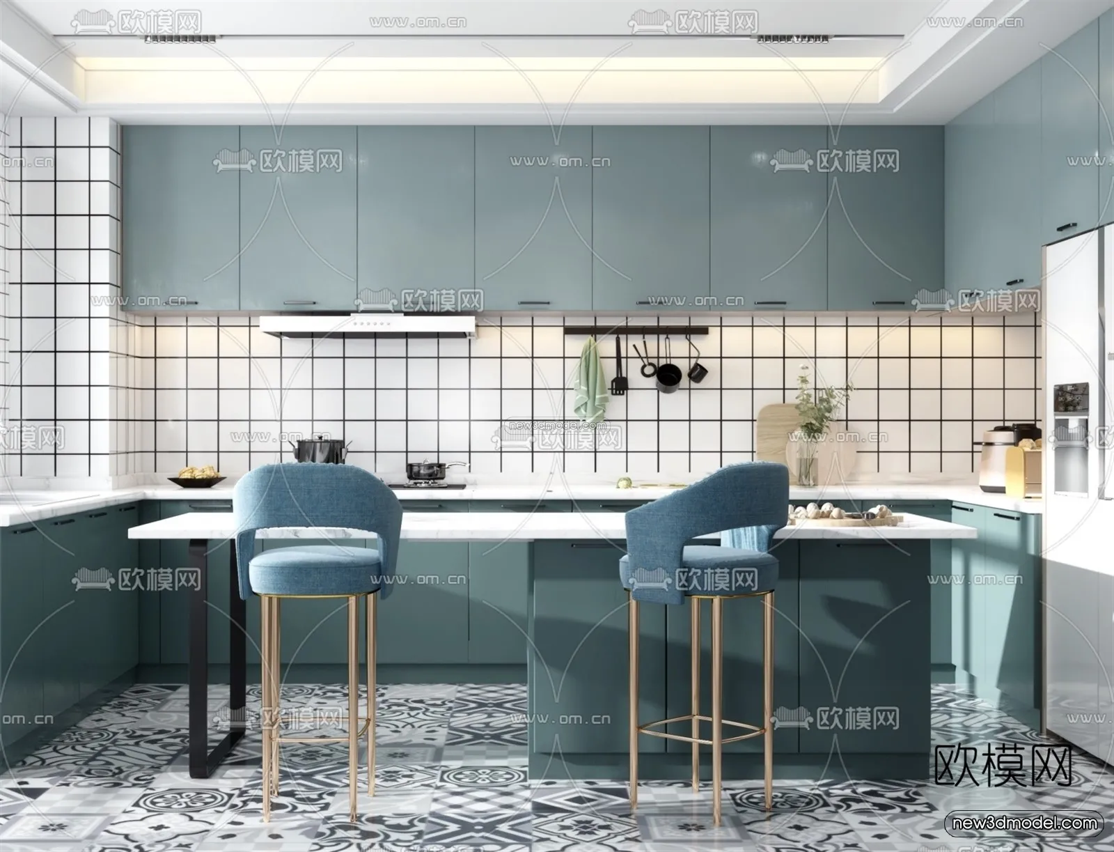 Nordic Style Interior 3D Blocks - Kitchen 3D Model - 468