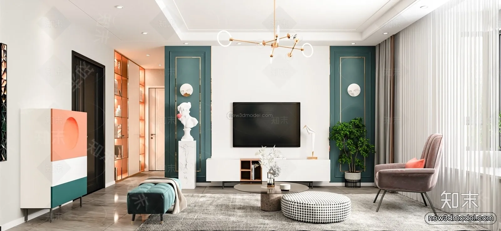 Nordic Style Interior 3D Blocks - Living Room 3D Model - 005