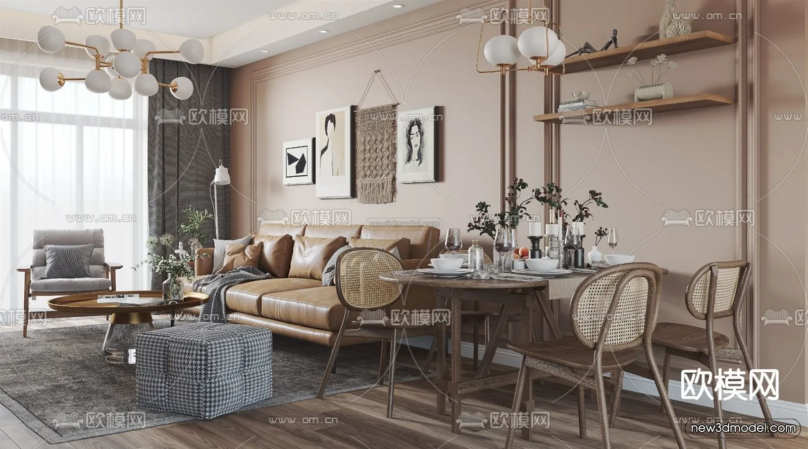 Nordic Style Interior 3D Blocks - Living Room 3D Model - 006