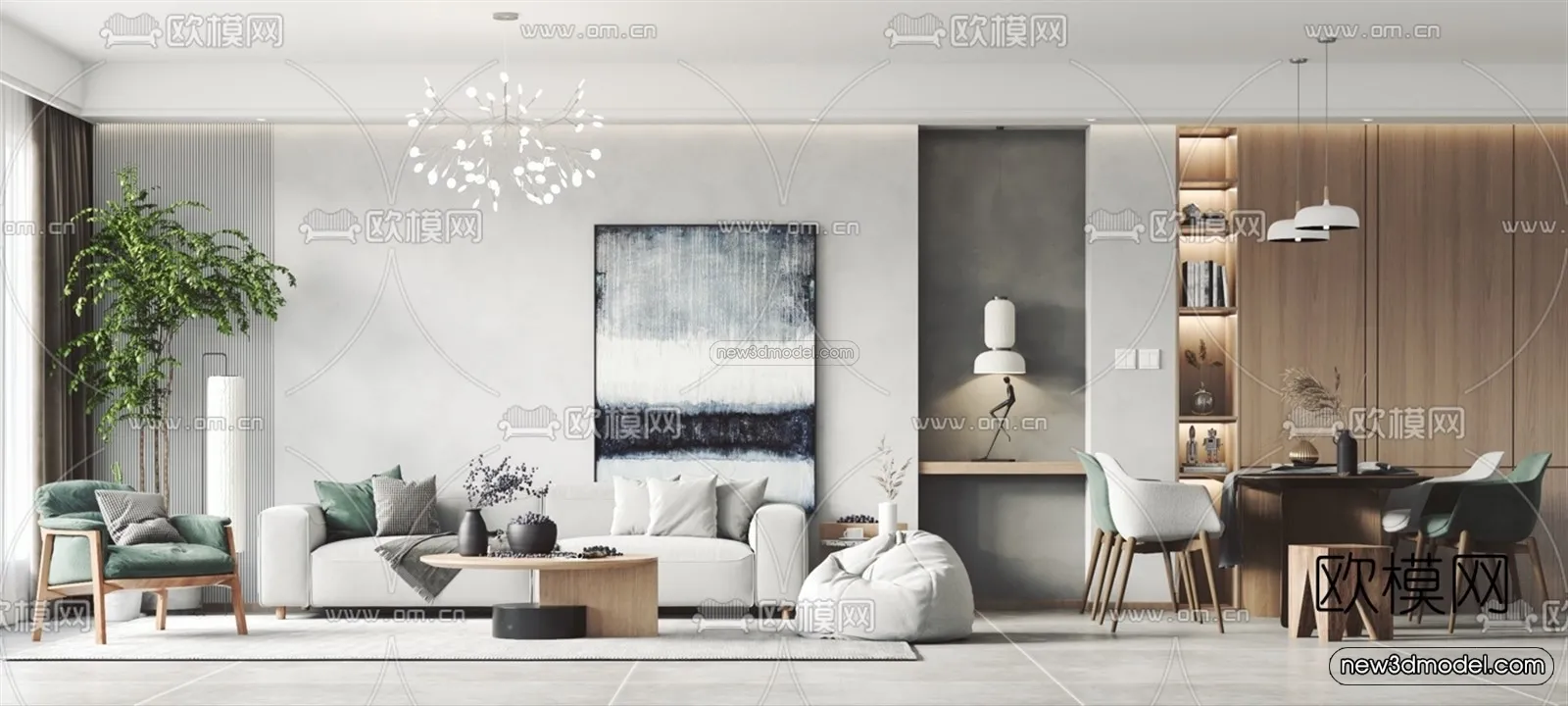 Nordic Style Interior 3D Blocks - Living Room 3D Model - 008