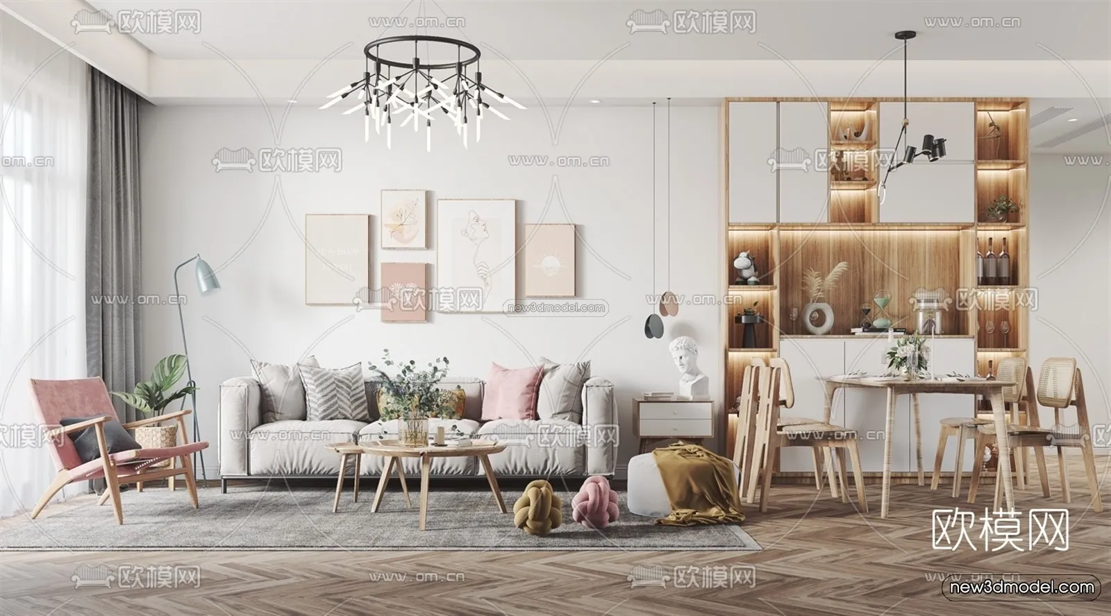 Nordic Style Interior 3D Blocks - Living Room 3D Model - 011