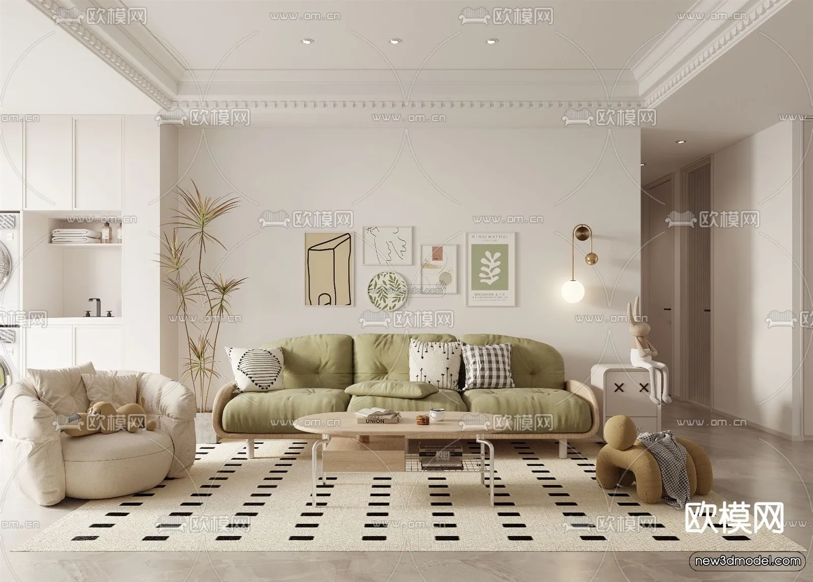 Nordic Style Interior 3D Blocks - Living Room 3D Model - 013