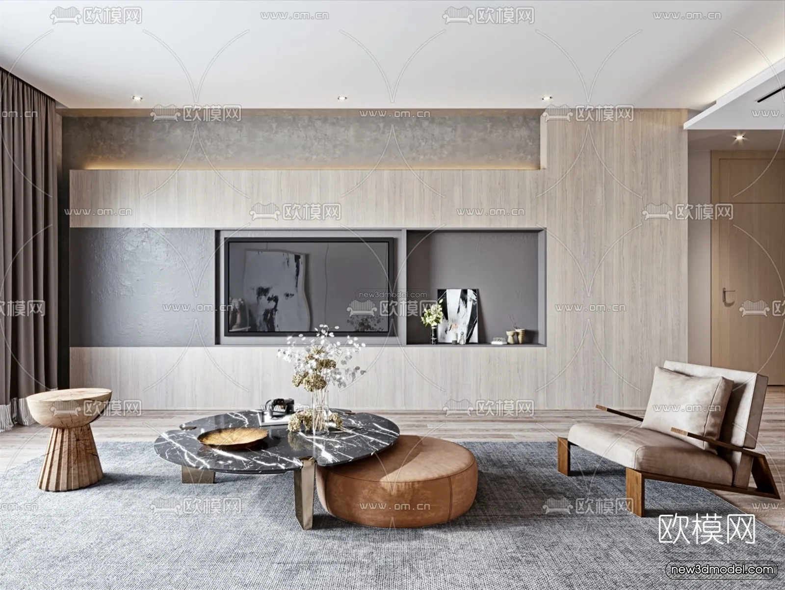 Nordic Style Interior 3D Blocks - Living Room 3D Model - 014