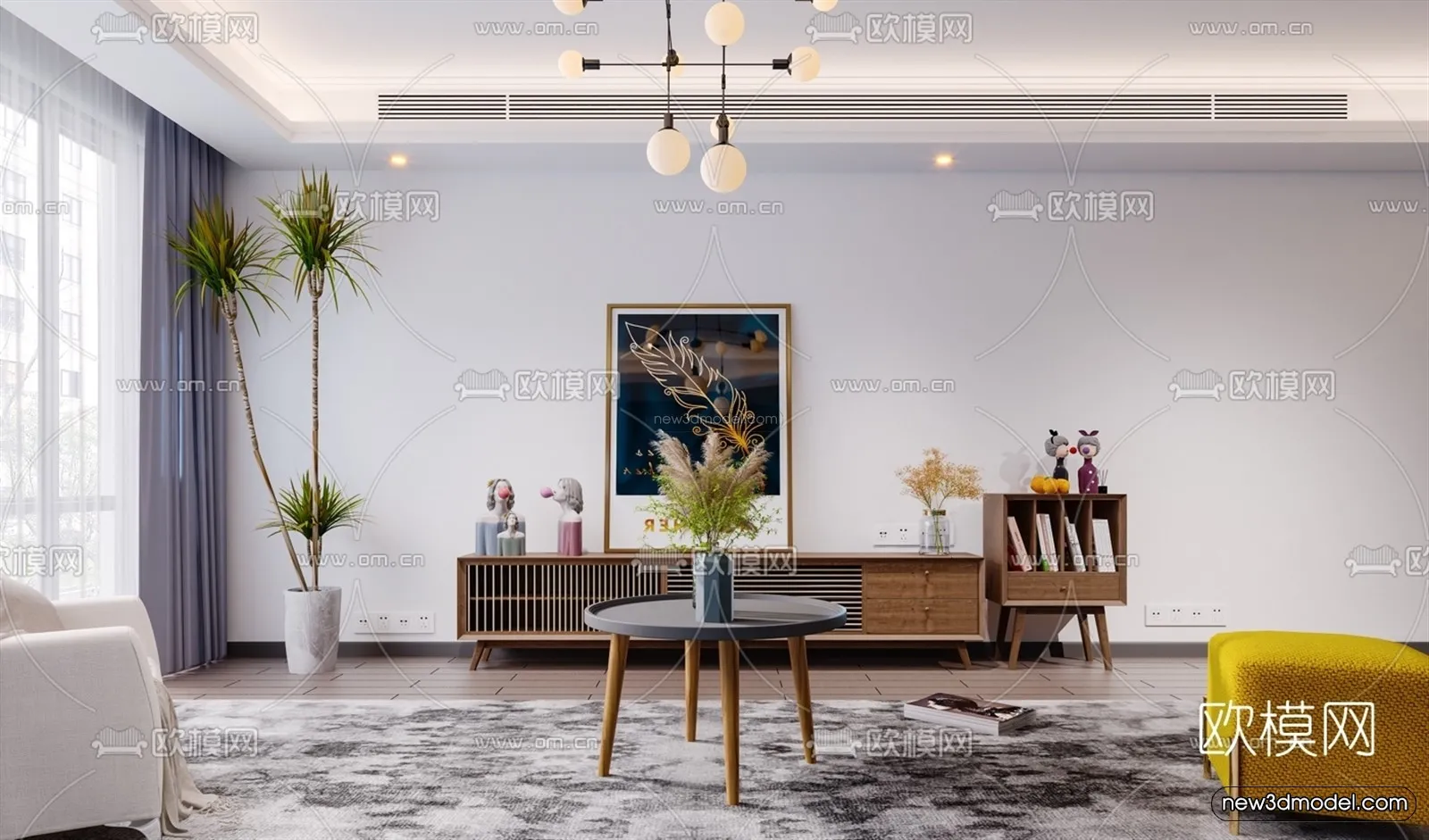 Nordic Style Interior 3D Blocks - Living Room 3D Model - 017