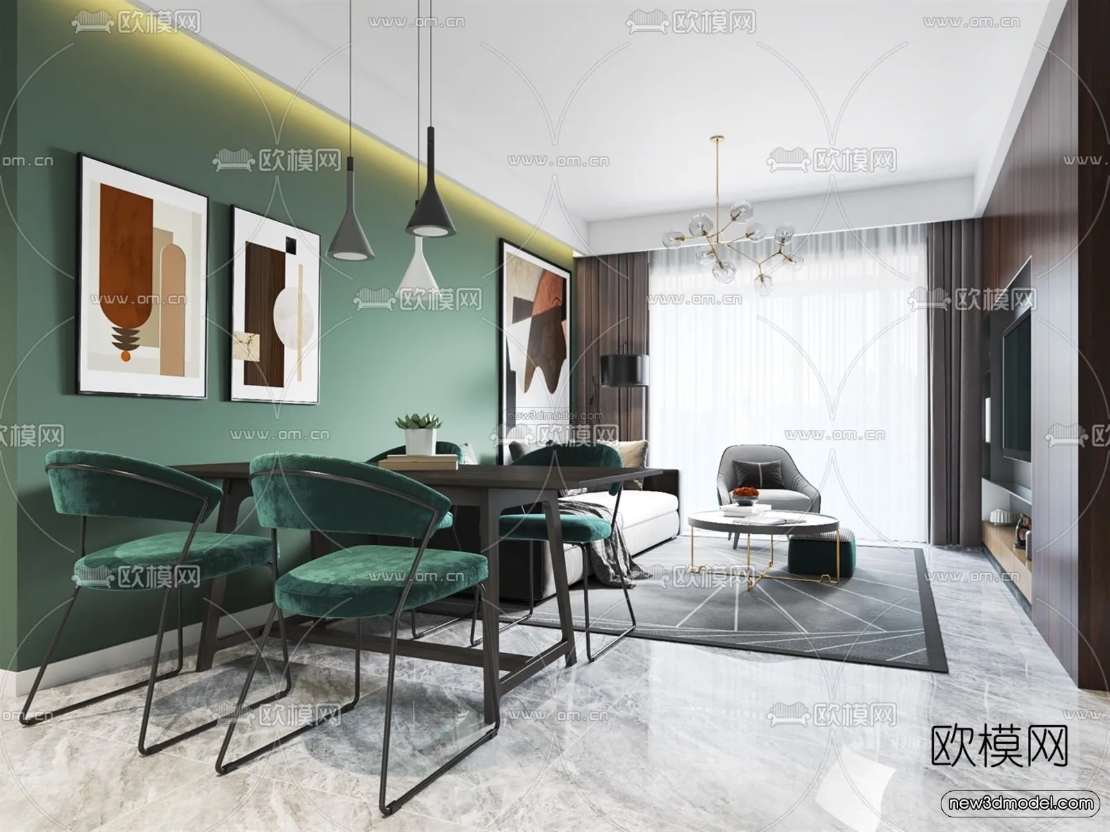 Nordic Style Interior 3D Blocks - Living Room 3D Model - 022