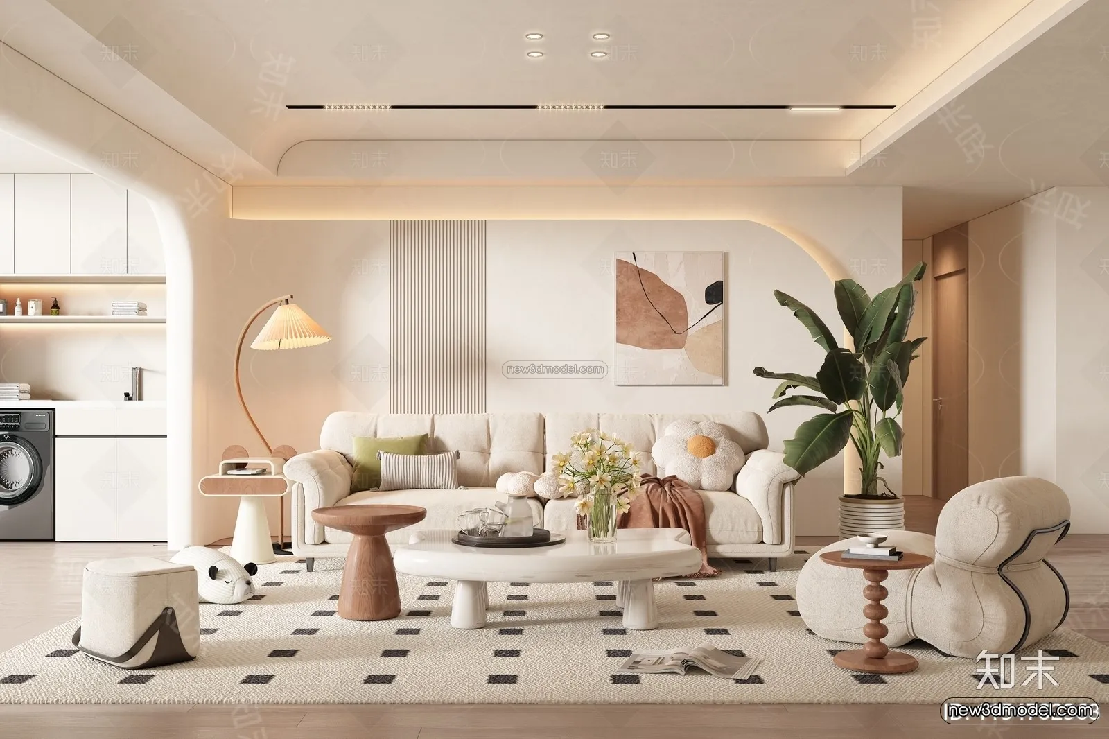 Nordic Style Interior 3D Blocks - Living Room 3D Model - 024