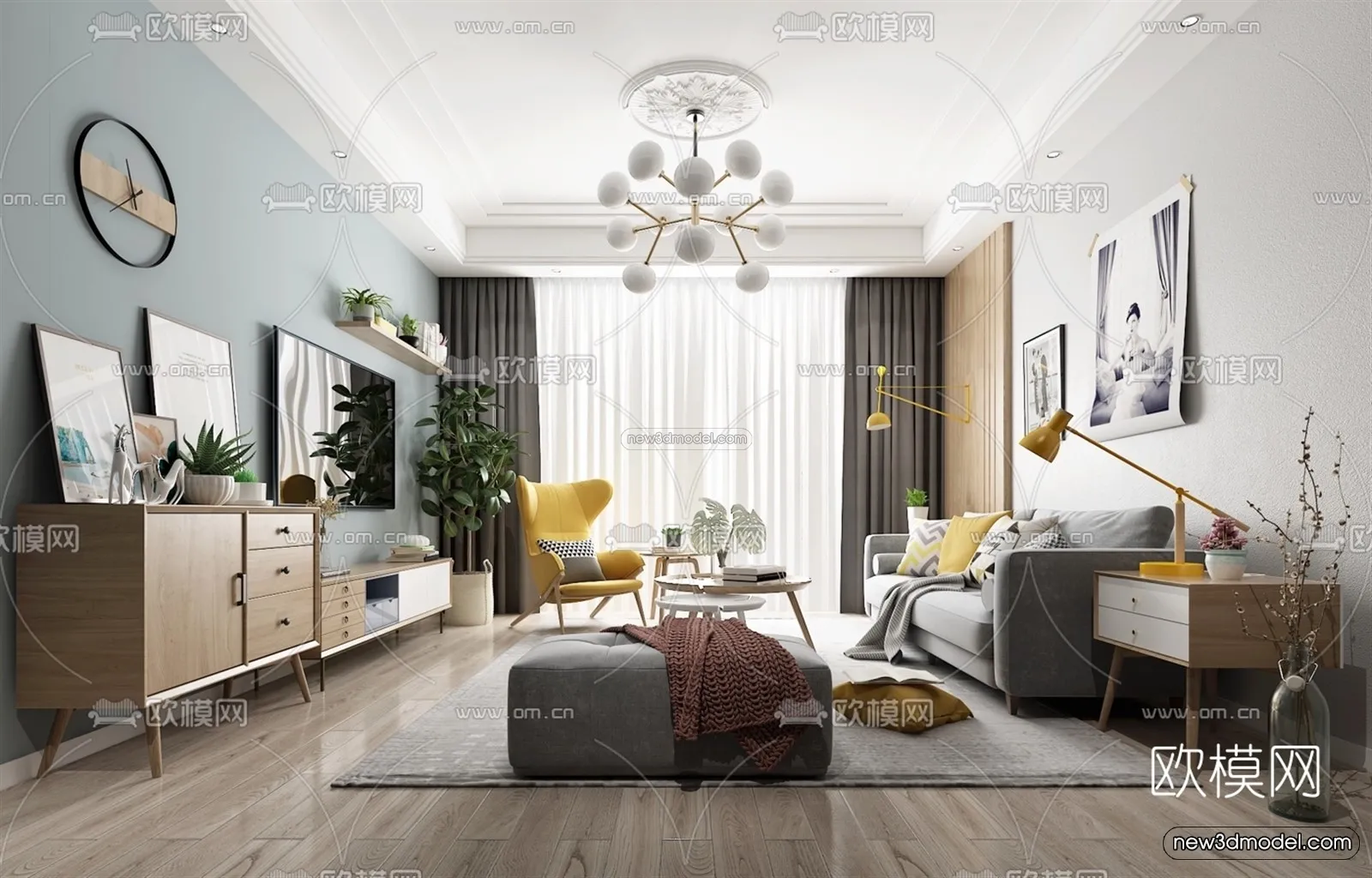 Nordic Style Interior 3D Blocks - Living Room 3D Model - 026
