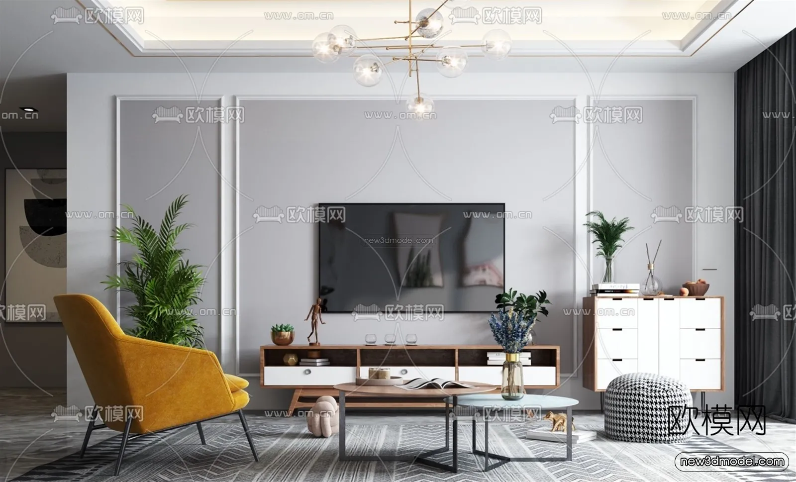 Nordic Style Interior 3D Blocks - Living Room 3D Model - 034