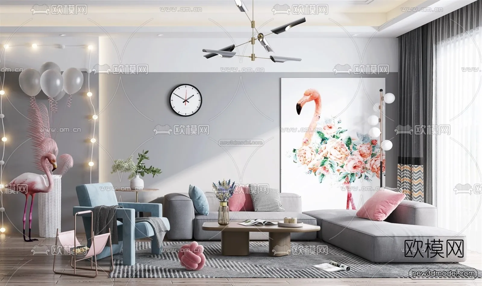 Nordic Style Interior 3D Blocks - Living Room 3D Model - 037