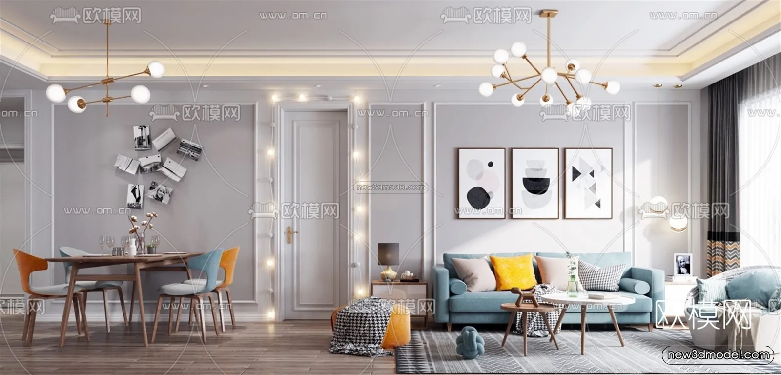 Nordic Style Interior 3D Blocks - Living Room 3D Model - 041