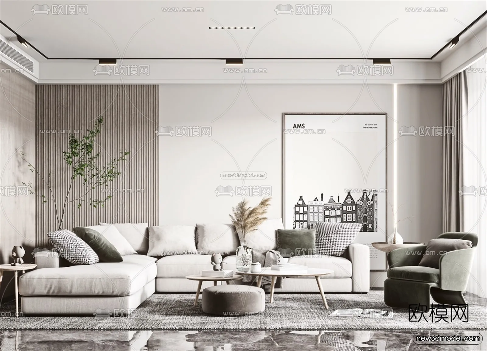 Nordic Style Interior 3D Blocks - Living Room 3D Model - 047