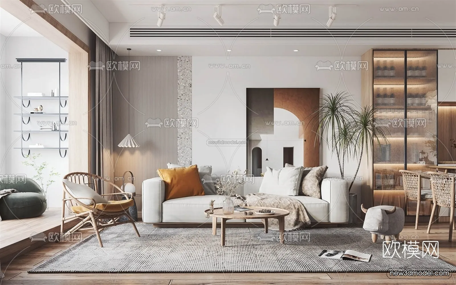 Nordic Style Interior 3D Blocks - Living Room 3D Model - 048