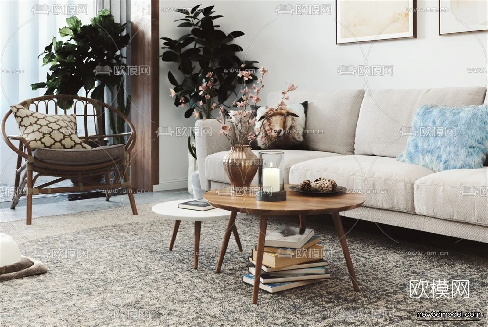 Nordic Style Interior 3D Blocks - Living Room 3D Model - 051