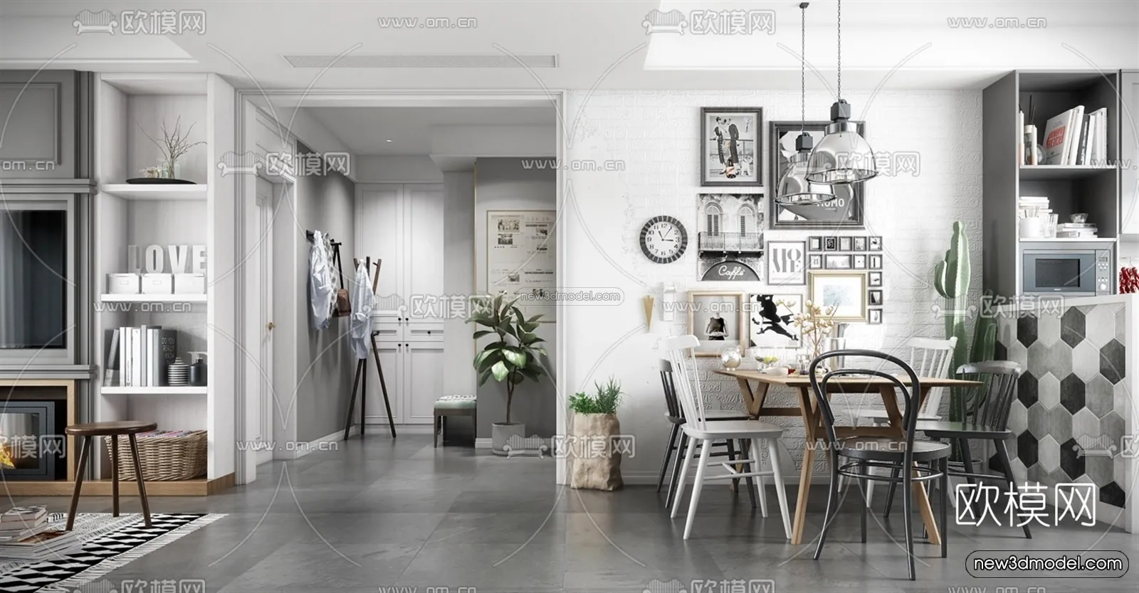 Nordic Style Interior 3D Blocks - Living Room 3D Model - 052