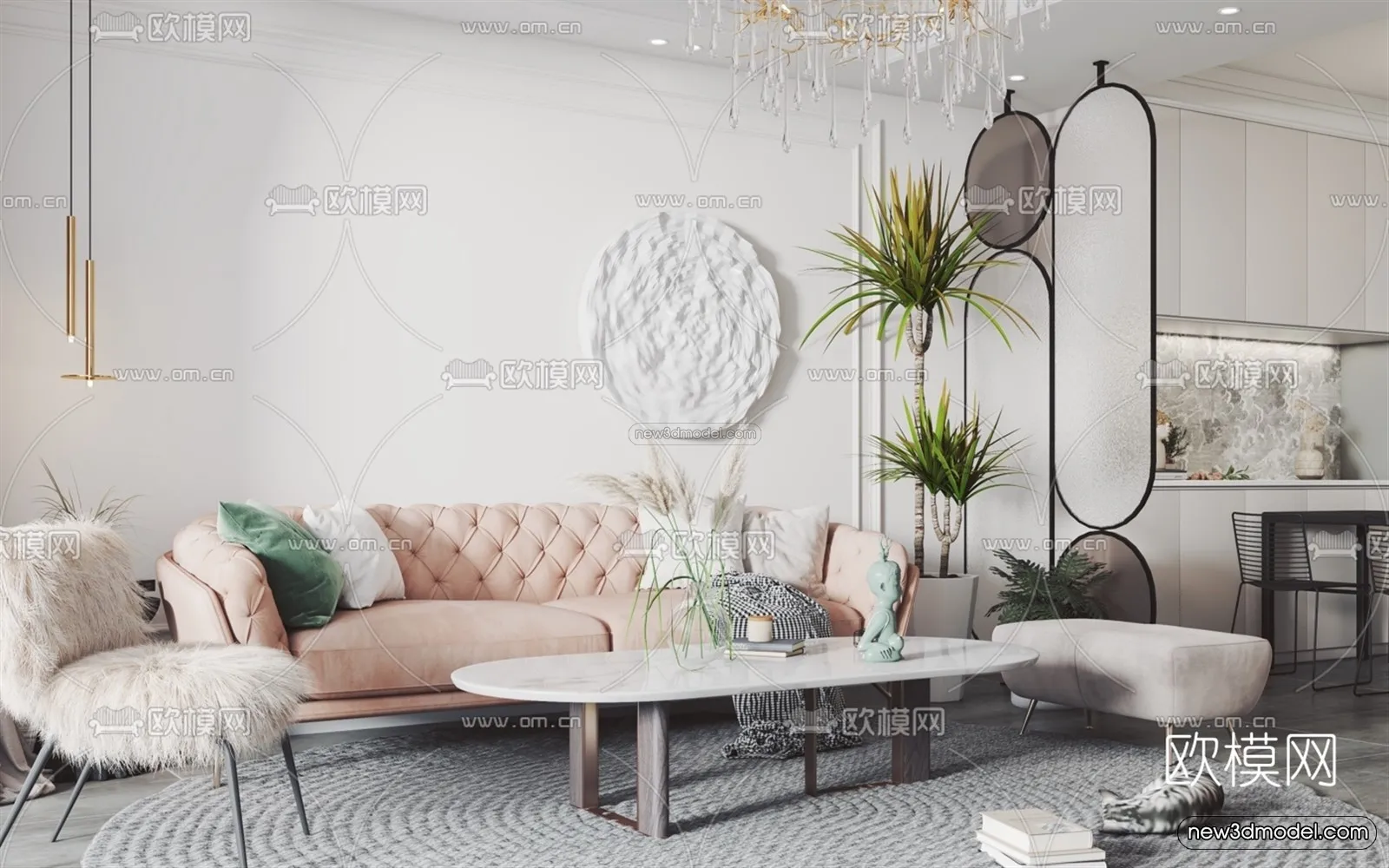 Nordic Style Interior 3D Blocks - Living Room 3D Model - 053