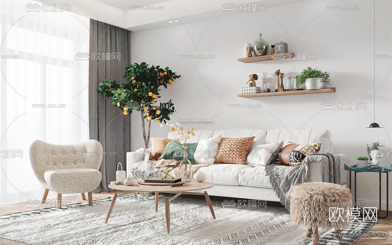 Nordic Style Interior 3D Blocks - Living Room 3D Model - 054