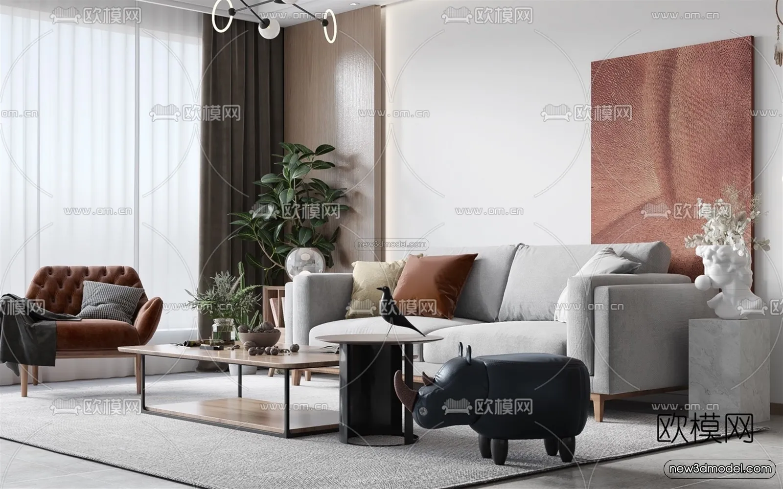 Nordic Style Interior 3D Blocks - Living Room 3D Model - 055