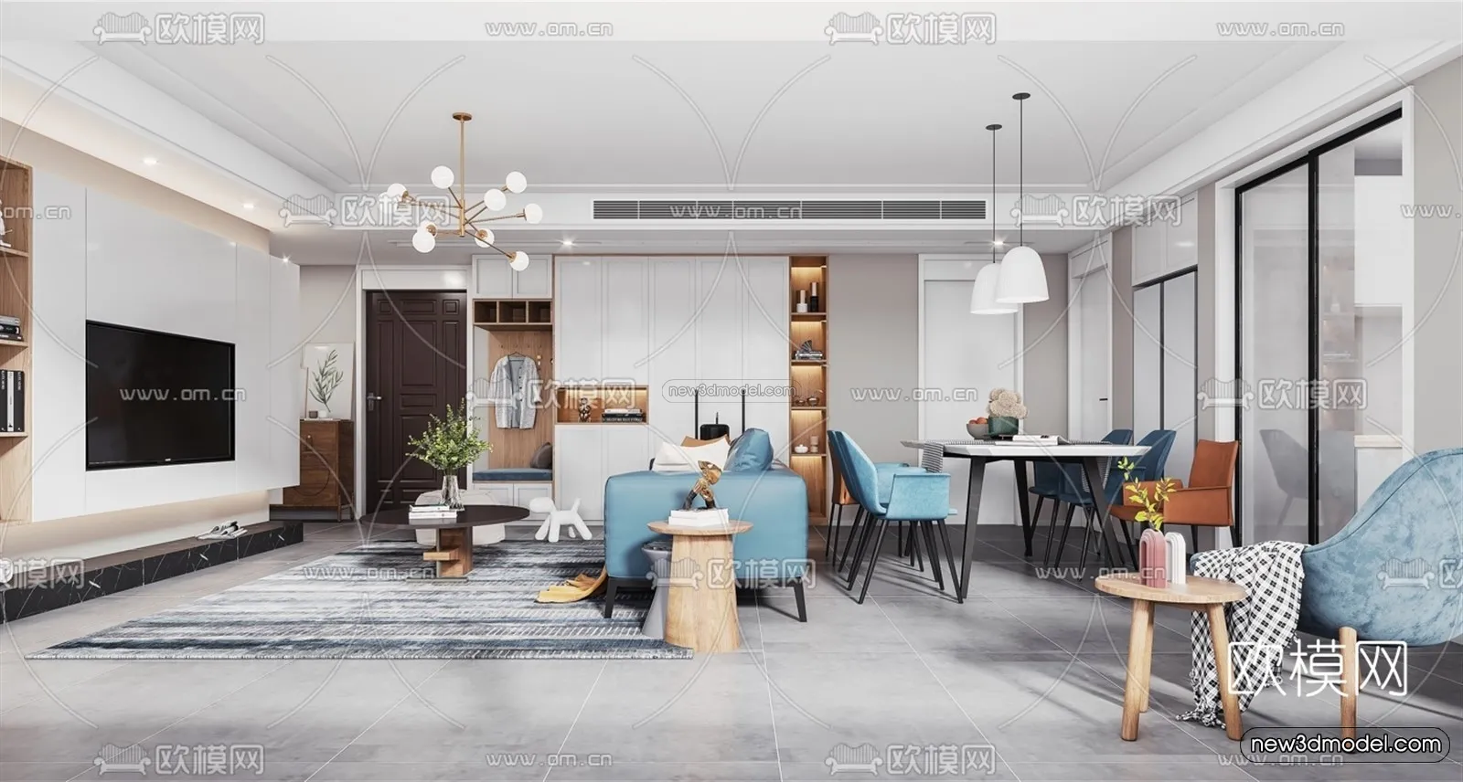 Nordic Style Interior 3D Blocks - Living Room 3D Model - 058