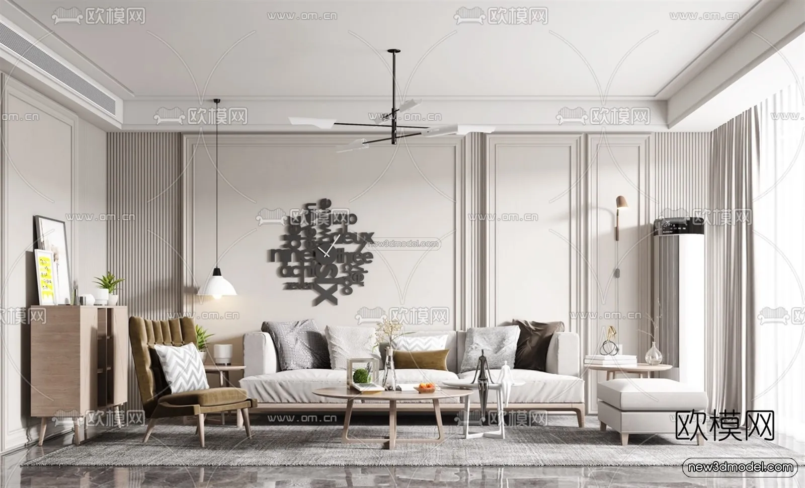 Nordic Style Interior 3D Blocks - Living Room 3D Model - 059