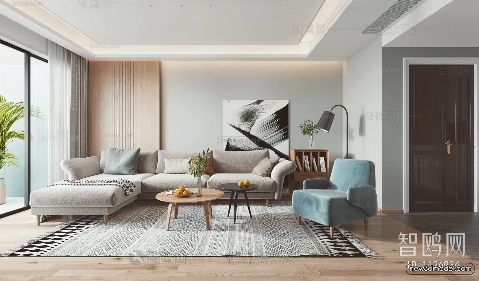 Nordic Style Interior 3D Blocks - Living Room 3D Model - 063