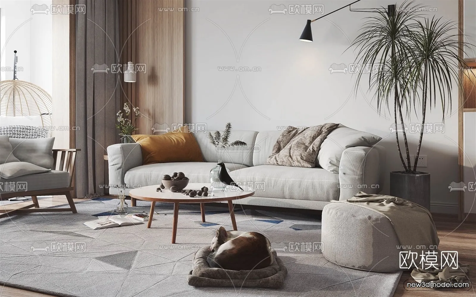 Nordic Style Interior 3D Blocks - Living Room 3D Model - 065