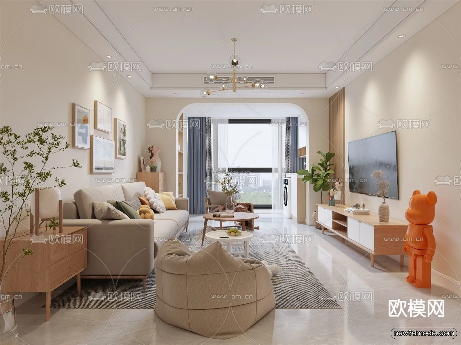 Nordic Style Interior 3D Blocks - Living Room 3D Model - 067