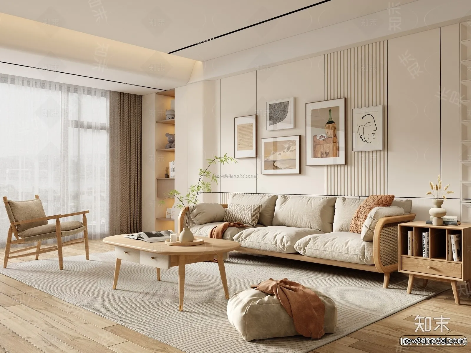 Nordic Style Interior 3D Blocks - Living Room 3D Model - 068