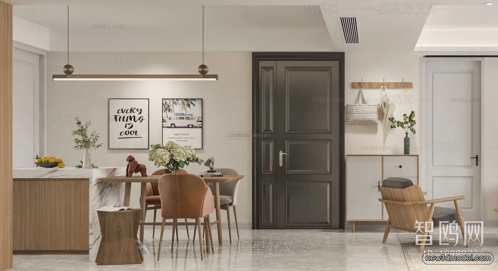 Nordic Style Interior 3D Blocks - Living Room 3D Model - 071