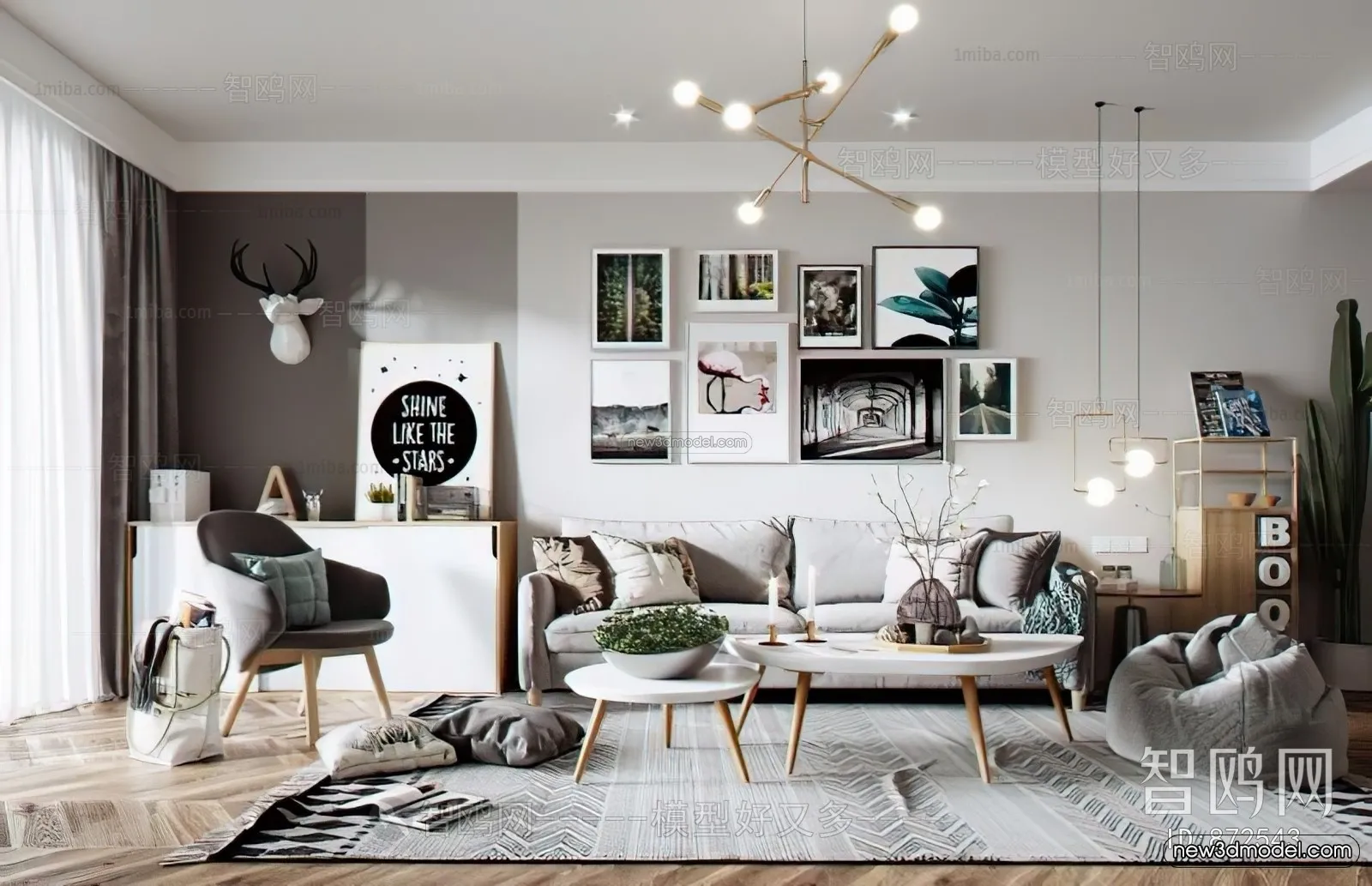 Nordic Style Interior 3D Blocks - Living Room 3D Model - 074