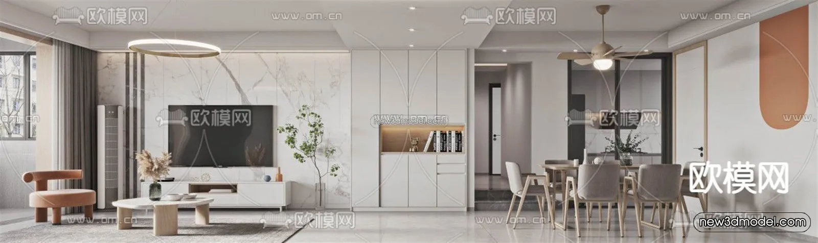 Nordic Style Interior 3D Blocks - Living Room 3D Model - 077