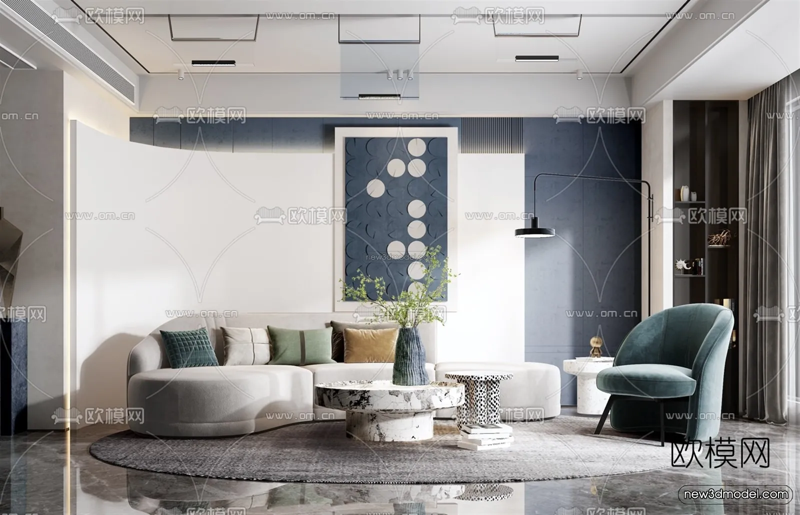 Nordic Style Interior 3D Blocks - Living Room 3D Model - 078