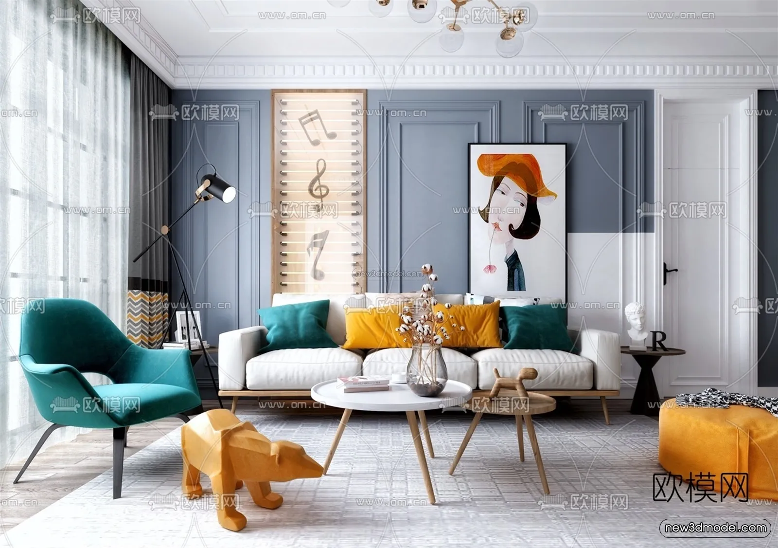 Nordic Style Interior 3D Blocks - Living Room 3D Model - 079