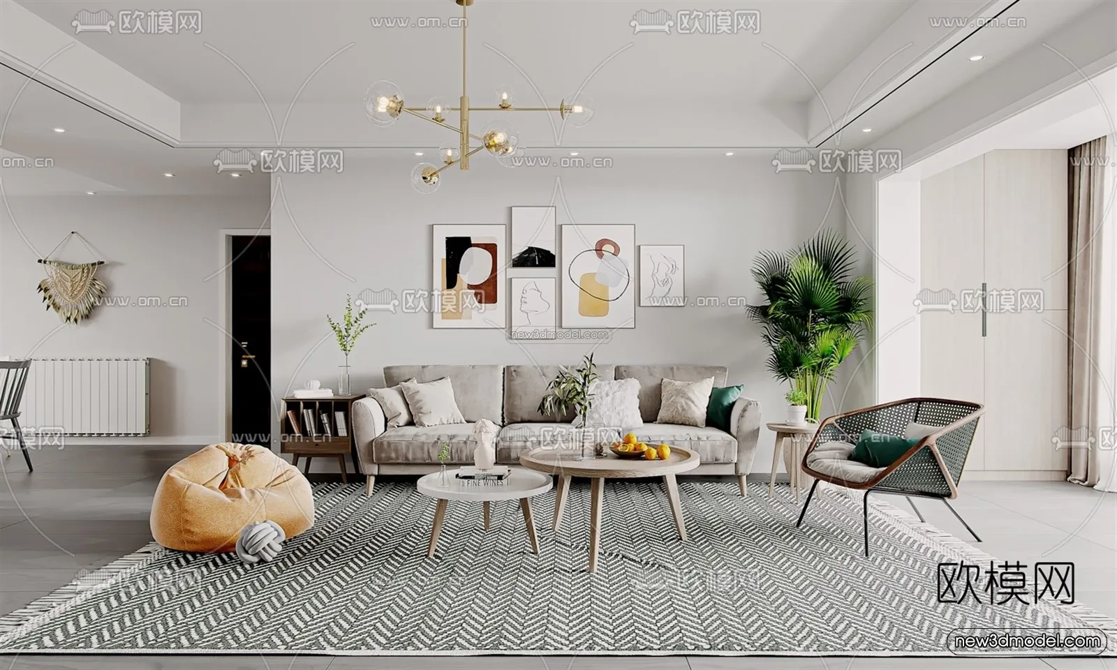 Nordic Style Interior 3D Blocks - Living Room 3D Model - 081