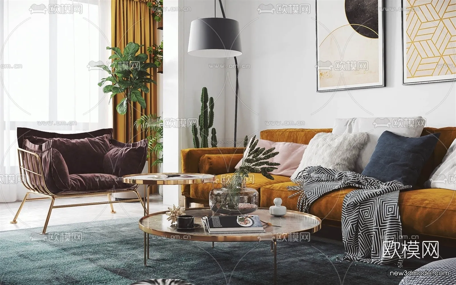 Nordic Style Interior 3D Blocks - Living Room 3D Model - 084