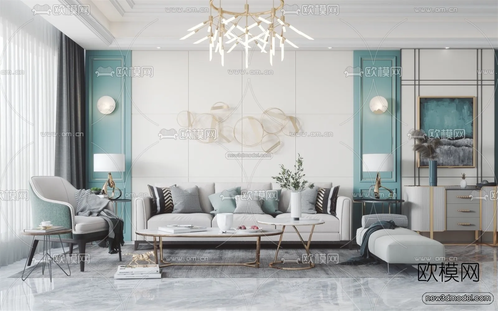 Nordic Style Interior 3D Blocks - Living Room 3D Model - 087