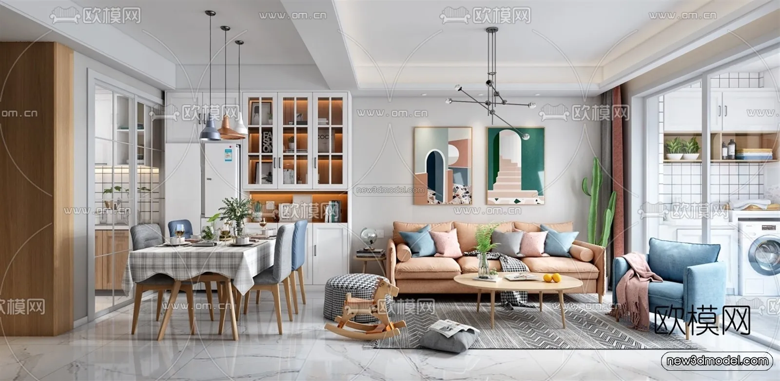 Nordic Style Interior 3D Blocks - Living Room 3D Model - 088