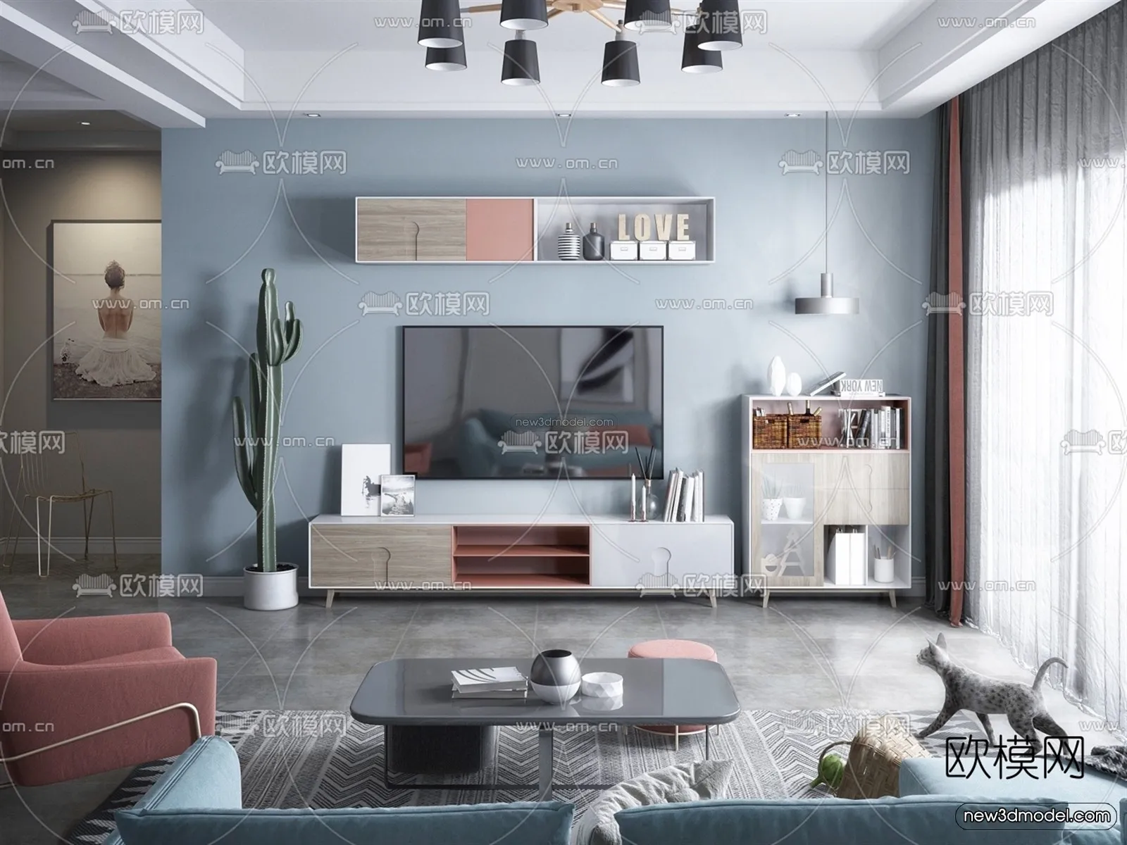 Nordic Style Interior 3D Blocks - Living Room 3D Model - 091