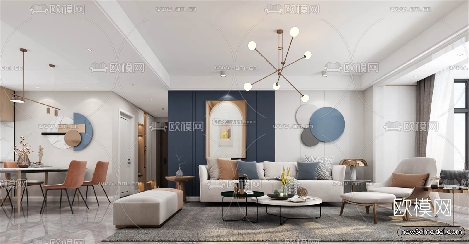 Nordic Style Interior 3D Blocks - Living Room 3D Model - 093