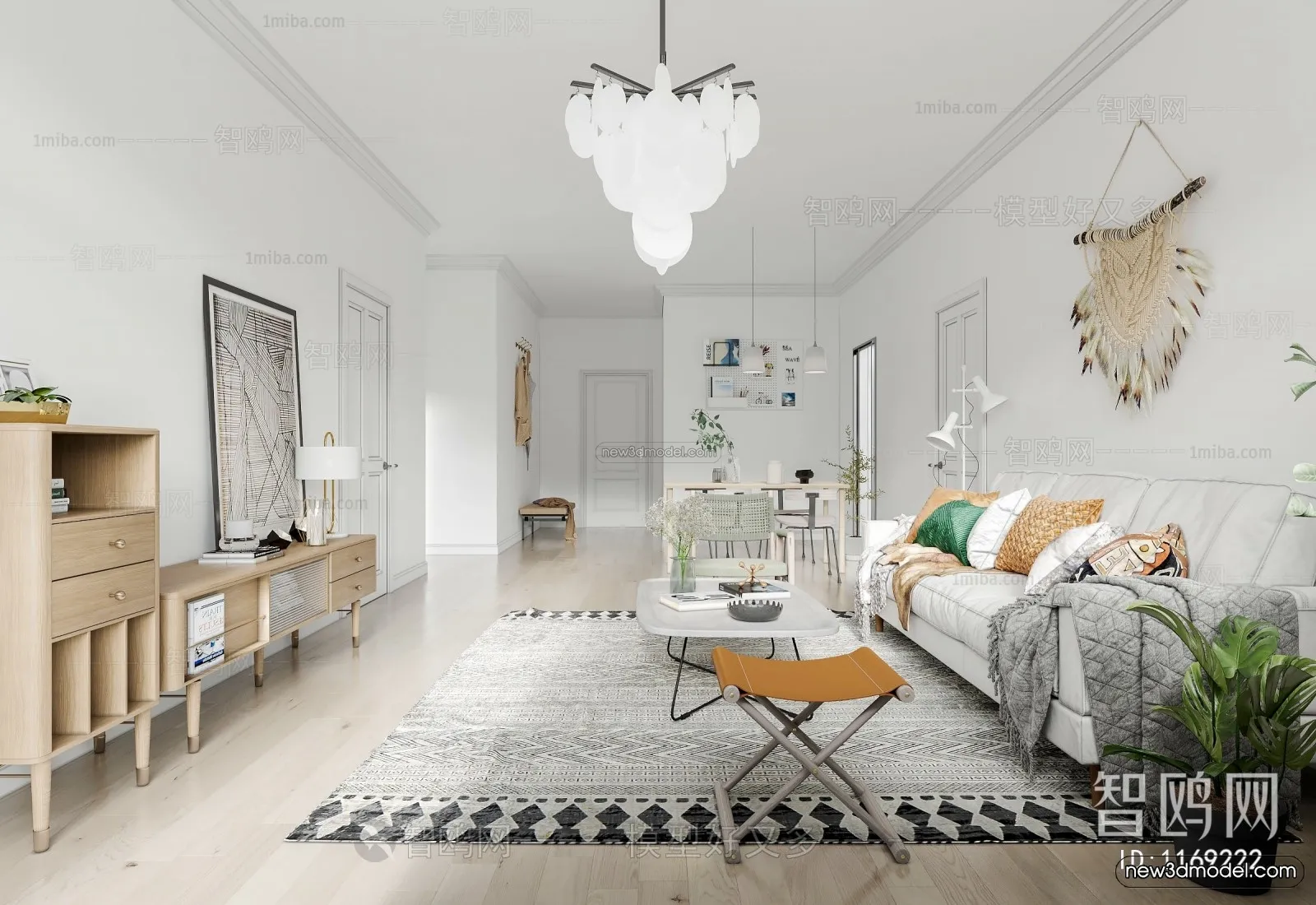 Nordic Style Interior 3D Blocks - Living Room 3D Model - 095